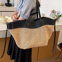 Branded Straw Knitted Big Tote Bags for Women Two-Sized Big Capacity Shopper Shoulder Bag Set 2026 Summer Latest Beach Bag