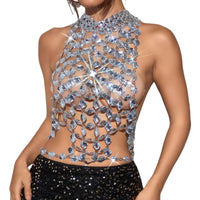 Backless Gemstones and Metal Chain Jewelry Body Chain for Social Gatherings X3UD