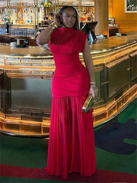 Mesh Patchwork Dress Woman Turtleneck Sleeveless Skinny High Waist Wrap Hip Midnight Prom Party Ruched Elegant Vestidos