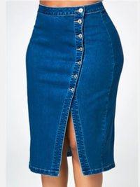 Plus Size Denim Midi Skirt Women A-Line High Waist Button down Jean Skirt for Casual Office Wear Stretchy Fit