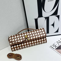 Women'S Checkered Woven Clutch Bag Gold Knot Clasp Convertible Strap Multi-Color