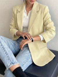 1Pc Women'S Fashionable Versatile Commuting Solid Color Casual Loose Fit Pocket & Lapel Design Blazer,Lightweight Blazer Jacket