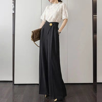 Women'S High Waist Wide Leg Dress Pants-Flowy Straight Cut Trousers Pear Shape Friendly Extra Slimming Office Pants