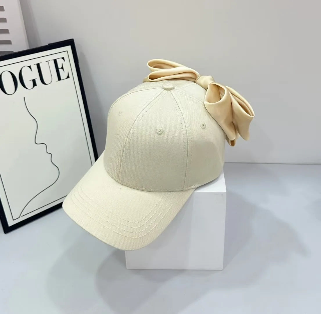 Summer Bowknot Baseball Cap - Fashion Satin Large Bow Back Detail Cap, UV Shade Visor Hat for Women