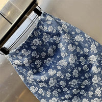 Summer Jacquard Denim Skirt for Women Blue High Waist Zipper Split Flower Skirts Fashionable Elegant Female Jeans Skirt