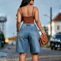 Women Denim Short Pant Jeans Vintage Wide Leg Pants High Waist Straight Trousers Y2K Streetwear Elegant Work Casual Summer