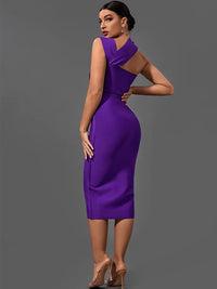 Summer One Shoulder Cut Out Midi Bodycon Dress for Women Bandage Dress Purple Elegant Cocktail Evening Night Out Party Dress Sex