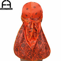 Premium Men Silk Durag Paisley Design Printing Silky Durags Long Straps Headwear Head Scarf Wave Cap Headwrap Durags