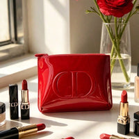 ’S Bag Premium Fabric Red Cosmetic Bag for Lipstick Blush & Powder Puff Storage Portable Makeup Organizer Perfect for Girls