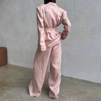 2026 Autumn Winter New High-End Cotton and Linen Suit Long Sleeved and Long Pants Set Design Sense Temperament and Fashion