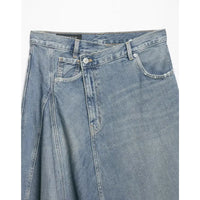 Women'Sasymmetric Denim Skirt New Spring Casual Mid Waist Pocket Women Lace Skirts Fashion Female Chic Skirts