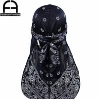Premium Men Silk Durag Paisley Design Printing Silky Durags Long Straps Headwear Head Scarf Wave Cap Headwrap Durags