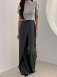 Summer Women'S Pants Office Lady New Design Fashion Loose Chic Minimalist Work Wear OL High Waist Wide Leg Casual
