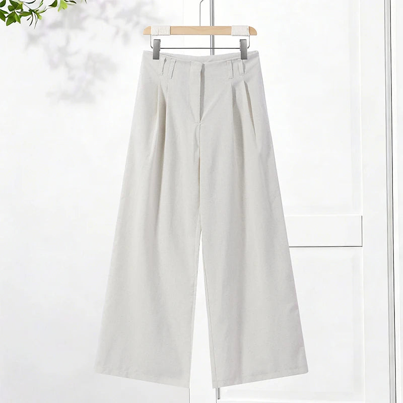 Fashion Solid Two-Piece Set Women'S Lapel Single Breasted Back Lace up Shirt Loose Pants 2026 Summer New Lady Casual Outfit