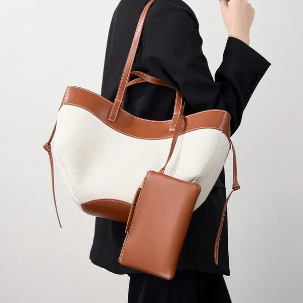 2026 High-End Knitted Patchwork Wing Bag Premium Sensory Large Capacity Tote for Women Light Luxury Niche Design Brown/Apricot