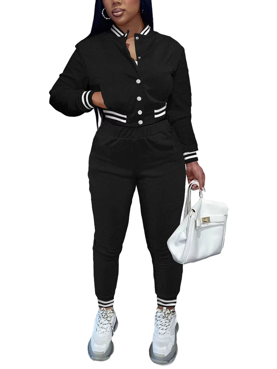 Women'S Long Sleeve round Neck Outfit Set Spring New Style Comfortable Casual Knitted Polyester and Spandex Two-Piece Suit