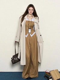 Autumn Korean Style Fake Two Piece Splicing Slim Fit Long Sleeve Shirt High Waist Wide Leg Pants Set Two Piece Set Women Outfits