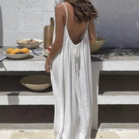 Women'S Spaghetti Strap Open Back Maxi Dress Tie Detail Casual Gown for Beach & Vacation Wear Dresses Sehe Fashion