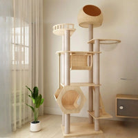 Multi-Level Cat Tower House with Scratcher Wooden Cat Tower Luxury Villa Modern Accessories Rascadora Para Gato Things for Cats