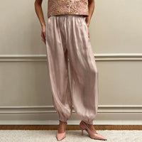 Elegant Pink Crepe Loose Bloomers for Woman Street Chic Pleated Trousers Female Autumn Vintage High Waist Balloon Pants