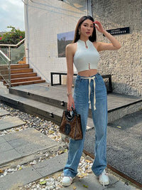 2025 Women Sexy Tank Tops Chic Y2K Tops Halter off Shoulder Tops Crop Elastic Solid Tank for Women Summer