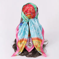 1Pc Minimalist Bohemian Printed Satin Square Scarf New Women Fashion Bandana Headband for Daily Casual Elegant Headscarf Shawl