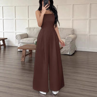 High Waist Wide Leg Jumpsuit Elegant Business Commute Style Luxury Women'S Summer One-Piece Suit Comfortable Casual Polyester...