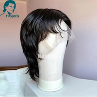 613 Blond Hair Shaved Side Mullet Full Lace Wig with Bangs Natural Wave Human Hair Wig for Men Fahion Male Wig Boy Cut