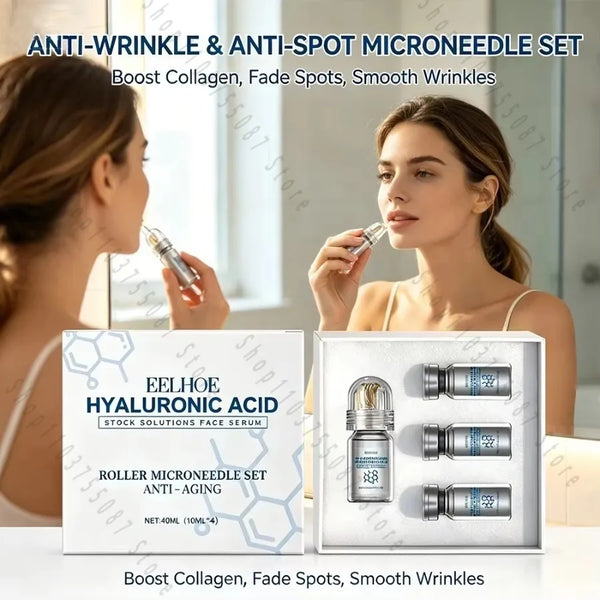 HF703 Hyaluronic Acid Microneedle Serum Anti-Wrinkle Anti-Aging Roller Set Skin Firming&Spot Fading Home Facial Care Absorbed ≤