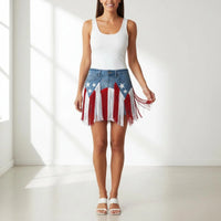Denim Fringe Skirt Patriotic Waist Belt Skirt Waist Belt Accessory Flexible Soft