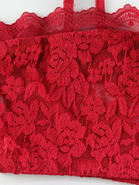 Sexy Red Lace Dress Two Pieces Set Women'S See-Through Super-Short Camisole Tops+Skirts Suit Vacation Party Streetwear