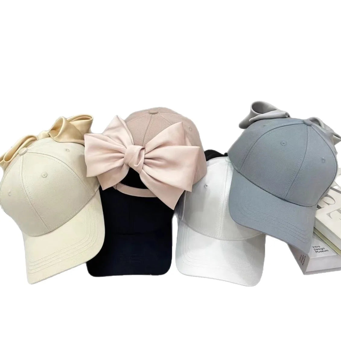 Summer Bowknot Baseball Cap - Fashion Satin Large Bow Back Detail Cap, UV Shade Visor Hat for Women