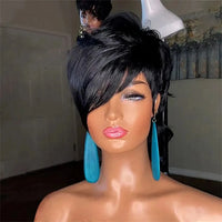 Mullet Wigs Short Pixie Cut Wigs for Black Women Full Machine Made Wig with Bangs Dovetail Straight Highlight Real Human Hair