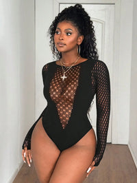 Women'S plus Size Sexy Bodysuit Hollow Out Long Sleeve Bodycon Stretchy Slim Fit Bodysuit Sexy Club Party Street Outfit