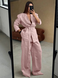 2026 Autumn Winter New High-End Cotton and Linen Suit Long Sleeved and Long Pants Set Design Sense Temperament and Fashion