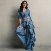 Women'S Y2K Streetwear High Waist Jeans Blue Denim Baggy Straight Leg Wide Leg Pants Vintage Hip Hop Style Casual Trousers