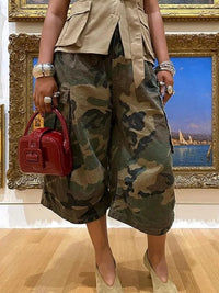Streetwear Camouflage Cargo Pants Summer Clothing Women High Waist Calf Length Wide Leg Pants Female Casual Camo Capris Trousers