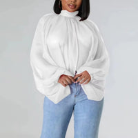 Sexy Blouses Women Clothing Solid Color/Tie-Dye Print Mock Neck Bishop Sleeve Flowy Shirt Tops Party Club Streetwear