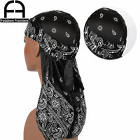 Premium Men Silk Durag Paisley Design Printing Silky Durags Long Straps Headwear Head Scarf Wave Cap Headwrap Durags