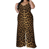 Plus Size Animal Print Jumpsuit - Strapless Wide Leg Romper with Scarf, Sexy Palazzo Pants for Women