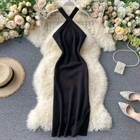 Elegant Solid Women'S Dresses Knitted V Neck Backless Elastic Dresses for Women Slim Bodycon Vestido De Mujer Outfits