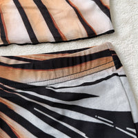 Summer Stripe Sheer Mesh Two Piece Set Women Short Sleeve Top High Waist Pants Elegant See through Bodycon Matching Sets