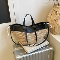 Women Large Faux Straw Woven Market Basket Tote Bag Color Block Drawstring Shoulder Crossbody Purse Summer Beach Vacation 2026