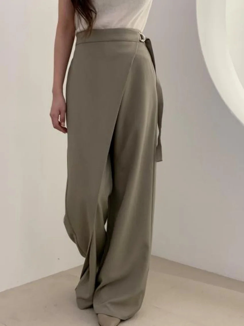 Summer Women'S Pants Office Lady New Design Fashion Loose Chic Minimalist Work Wear OL High Waist Wide Leg Casual