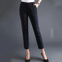 High Waist Straight Leg Thin Formal Pants for Women Black Workwear Tailored Trousers Comfortable Casual Polyester Fibre
