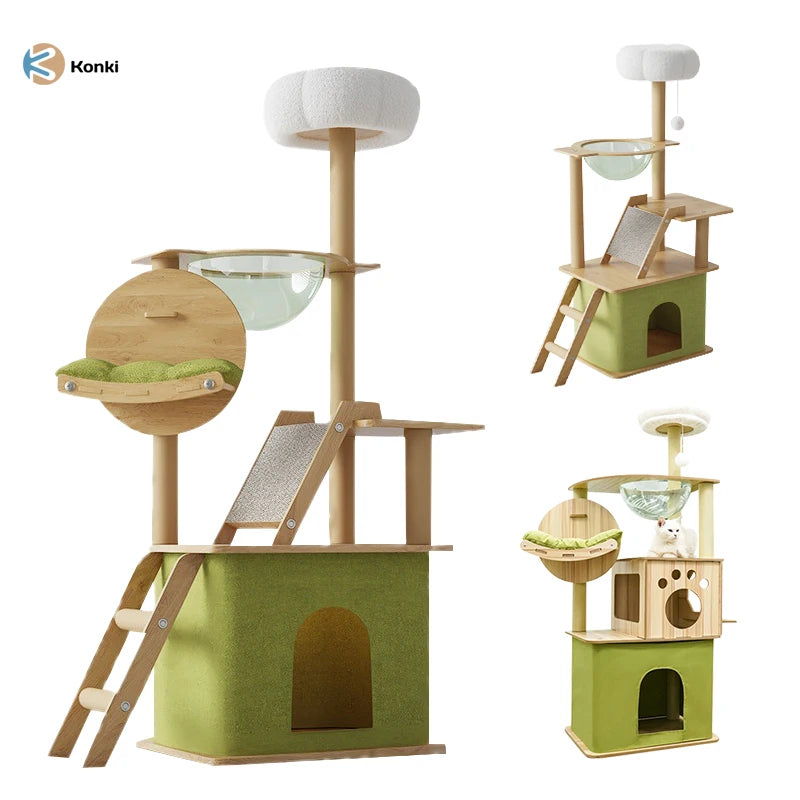 Wholesale Modern Large Multi-Layer Luxury Wooden Folding Cat Climbing Tree Frame with Carton Packaging for Cats Christmas