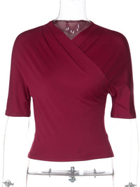 Women'S Solid V-Neck Half Sleeve Slim Fit T-Shirt Casual Versatile Y2K Top Party Vacation Street Style Summer Clothes