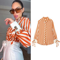 Women'S Shirt 2026 Summer New Fashion Bow-Tie Striped Shirt Jacket for Women Elegance Chic New Daily Ladies Shirt