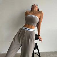 Women'S 2Piece Set Sexy Suit Set 2025 Summer New Fashion Asymmetrical Strapless Tank Top Lace up Wide Leg Pants Female Set