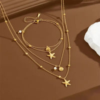 Stainless Steel Shell Starfish Necklace Bracelet Jewelry Set for Women Gold Color Chain Accessories Wedding Party Gifts New In